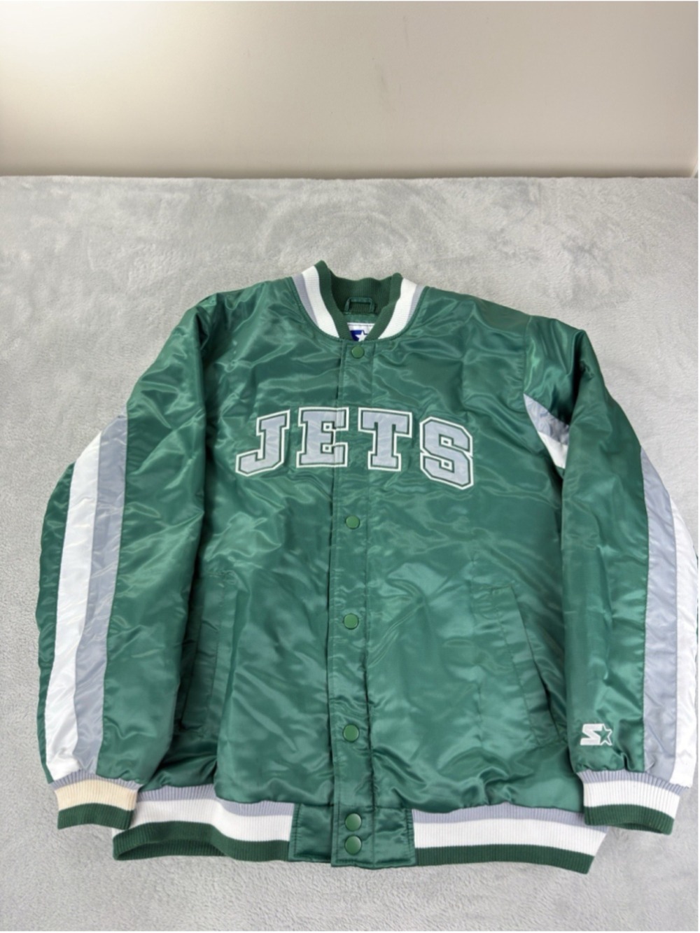Starter New York Jets Men's XXL Green Satin Bomber Jacket